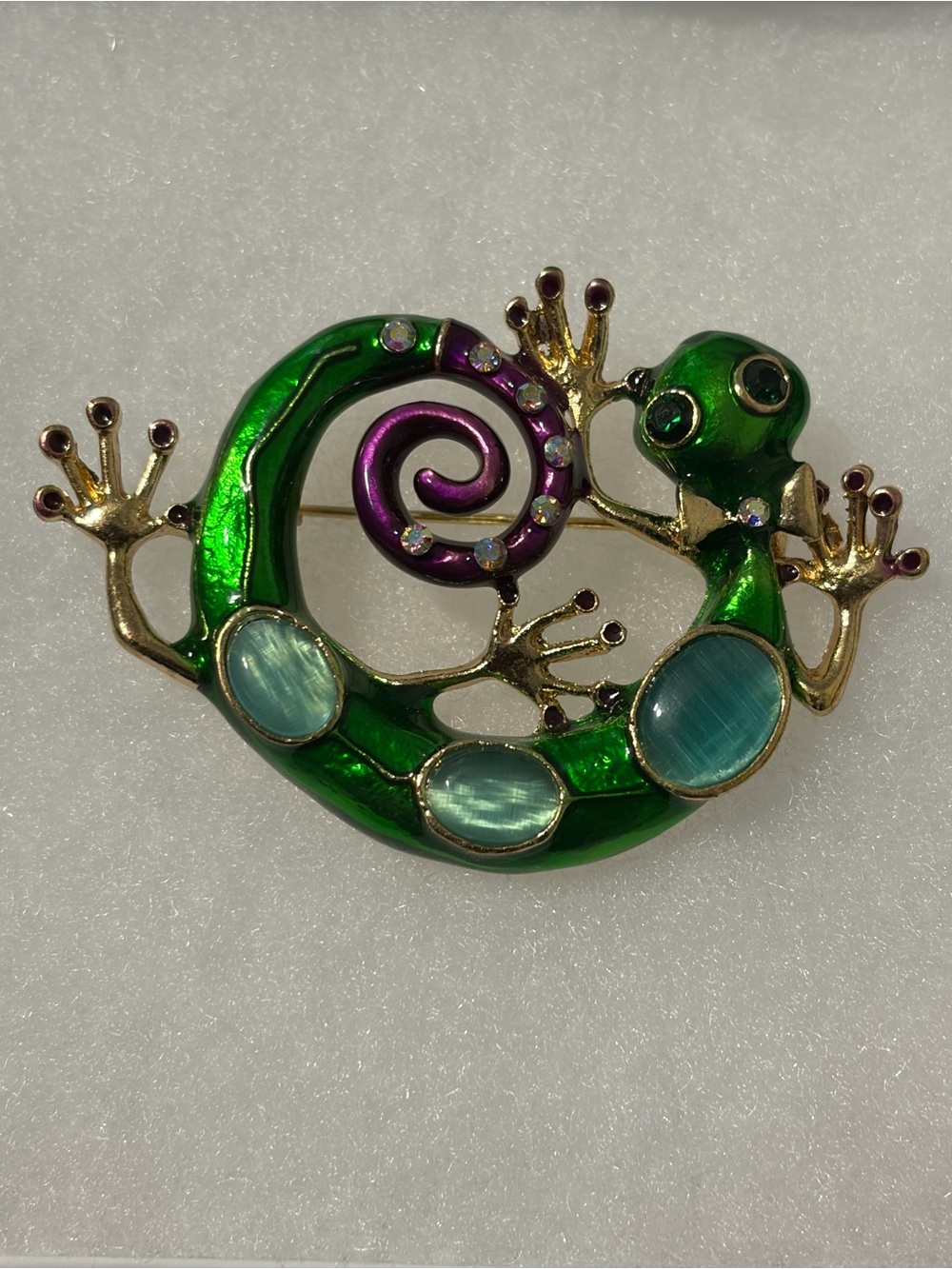 Green and Purple Lizard Brooch Pin - Fashion Jewelry